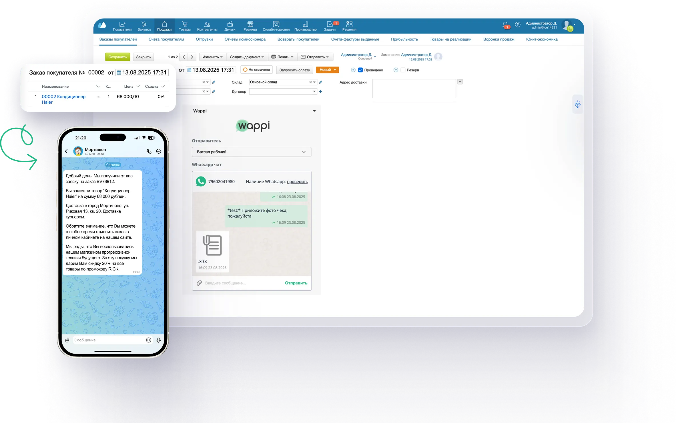 Интеграция Whatsapp, Telegram, MAX, СМС для МойСклад